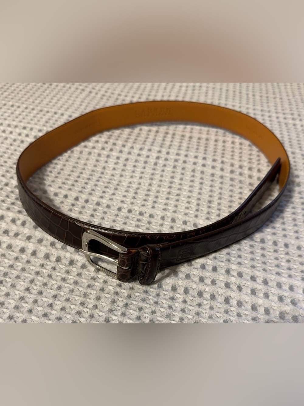 Lauren Ralph Lauren Dark Brown Croc Embossed Leather Belt Size 36/90